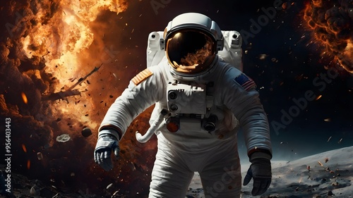 Astronaut amidst space flames