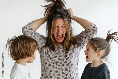 Obraz na płótnie Stressed out Mom with fighting kids
