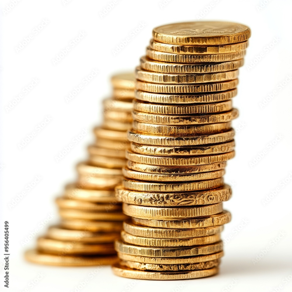 A close-up of shiny gold coins stacked, symbolizing wealth, savings, and financial prosperity. A close-up of shiny gold coins stacked, symbolizing wealth, savings, and financial prosperity.