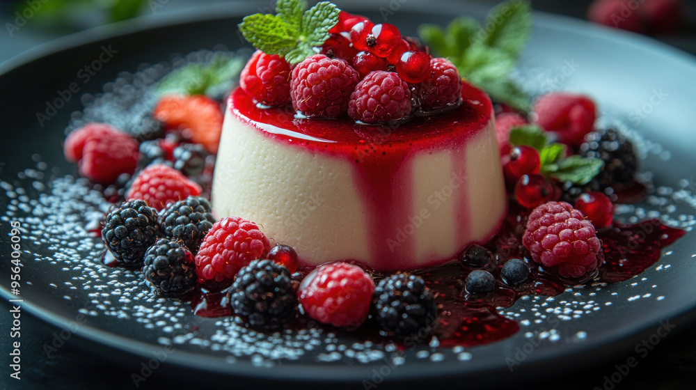 Panna Cotta Elegance: A smooth and creamy panna cotta, elegantly plated with a drizzle of fruit coulis and fresh berries. Panna Cotta Elegance: A smooth and creamy panna cotta, elegantly plated with a drizzle of fruit coulis and fresh berries.