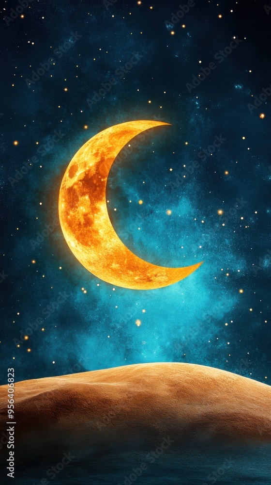 Naklejka premium Enchanting Glowing Celestial Bodies in Imaginative Night Sky - 3D Illustration