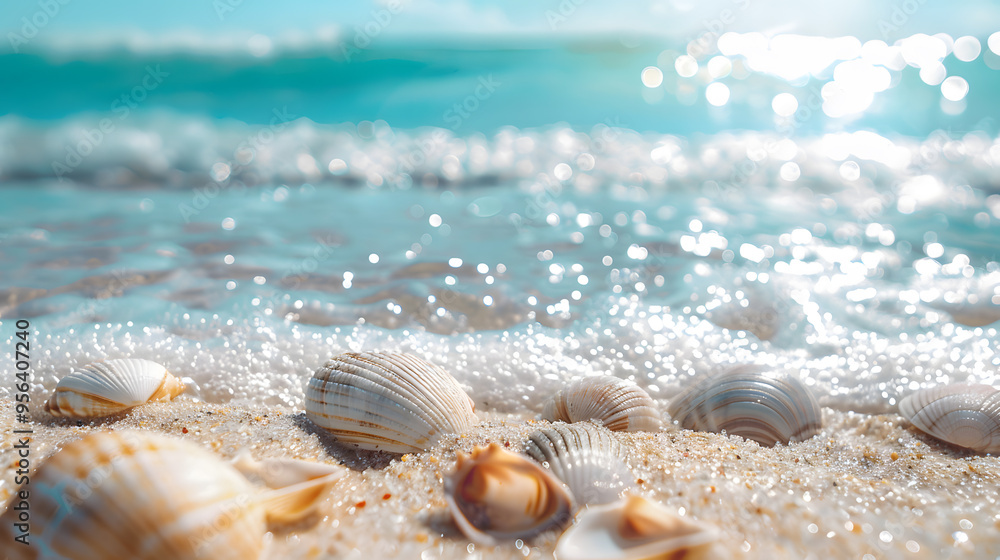 Azure coast of the ocean with palm trees, sand, surf and shells. AI Generated Azure coast of the ocean with palm trees, sand, surf and shells. AI Generated