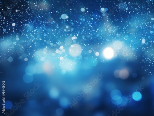 Glittering bokeh background Blue sparkling lights blurry shiny