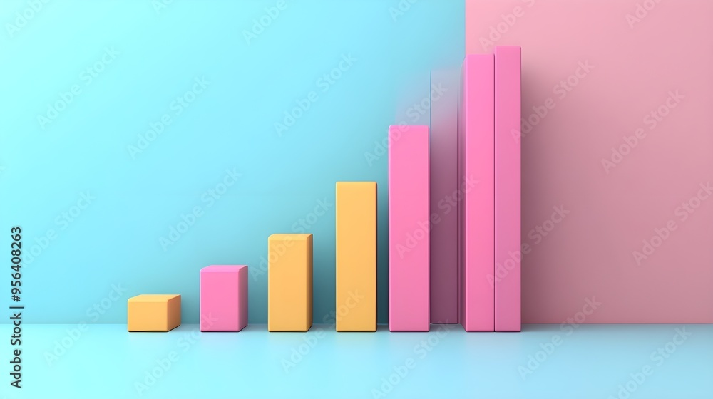Abstract 3D Bar Graph Pink Yellow Blue Growth Concept Abstract 3D Bar Graph Pink Yellow Blue Growth Concept