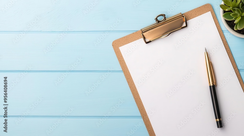 Business plan on a clipboard with a pen, ready for a strategic planning meeting Business plan on a clipboard with a pen, ready for a strategic planning meeting