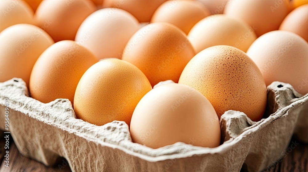 Chicken Egg in a Carton Box, Highlighting the Freshness and Packaging of Eggs for Culinary and Nutritional Uses Chicken Egg in a Carton Box, Highlighting the Freshness and Packaging of Eggs for Culinary and Nutritional Uses