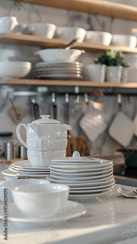 White Dishes On Countertop