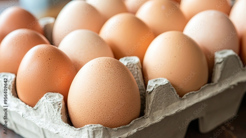 Chicken Egg in a Carton Box, Highlighting the Freshness and Packaging of Eggs for Culinary and Nutritional Uses Chicken Egg in a Carton Box, Highlighting the Freshness and Packaging of Eggs for Culinary and Nutritional Uses