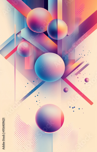 Wallpaper Mural Vibrant and dynamic abstract composition featuring geometric shapes, pastel gradients, and futuristic elements. The image showcases a captivating interplay of lines, spheres, and textures, creating a  Torontodigital.ca