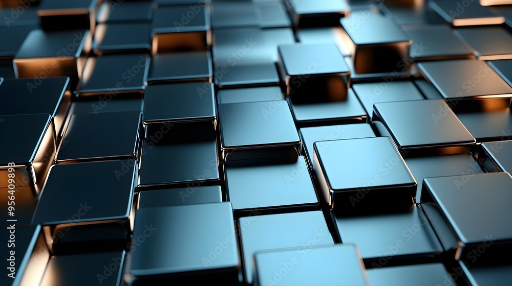 Fototapeta premium Abstract Blue & Black Shiny Cubes 3D Pattern
