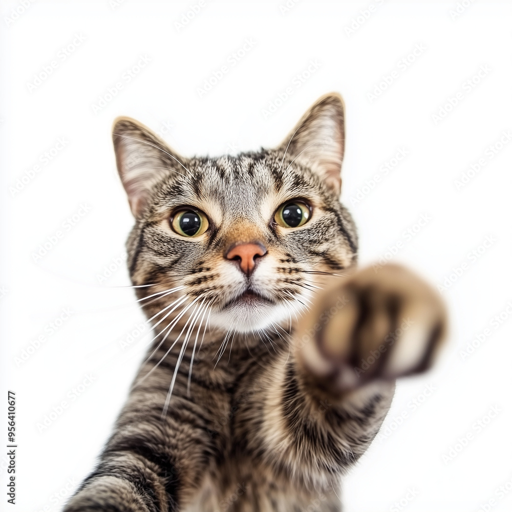 Obraz premium Cat selfie isolated on white background