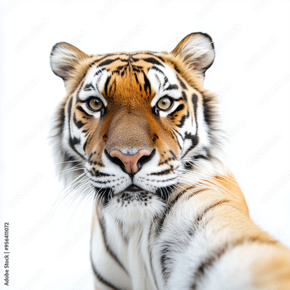 Fototapeta premium Tiger selfie isolated on white background