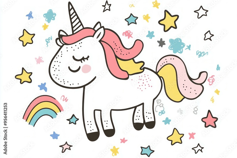 Fototapeta premium Cute Cartoon Rainbow Unicorn