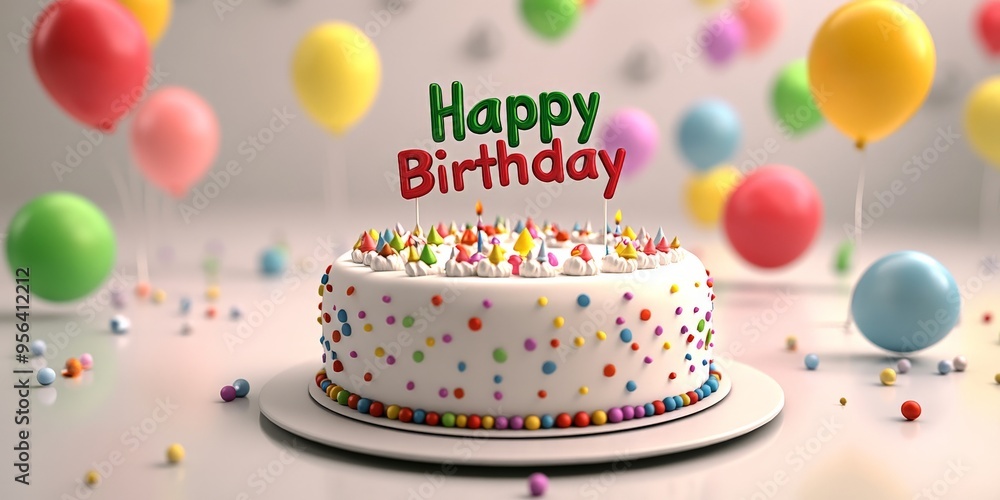 Happy Birthday Cake with Balloons. Happy Birthday Cake with Balloons.