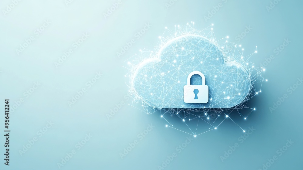 Cloud Security with a Cloud and Padlock Symbolizing Data Protection on a Light Blue Background: Data Protection Concept with a Cloud and Padlock Icon Cloud Security with a Cloud and Padlock Symbolizing Data Protection on a Light Blue Background: Data Protection Concept with a Cloud and Padlock Icon
