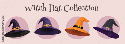 Witch hat collection. Halloween design element pack 