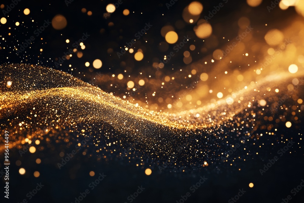 Fototapeta premium Gold glitter light effect on a black background,