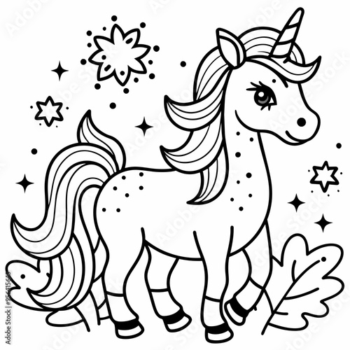  cute unicorn illustration for kids coloring book  