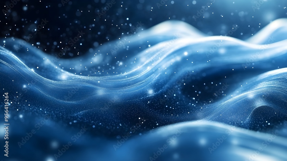 Abstract Blue Wavy Background with Glowing Particles Abstract Blue Wavy Background with Glowing Particles