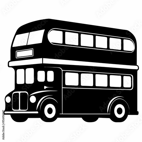 Double decker bus Black silhouette