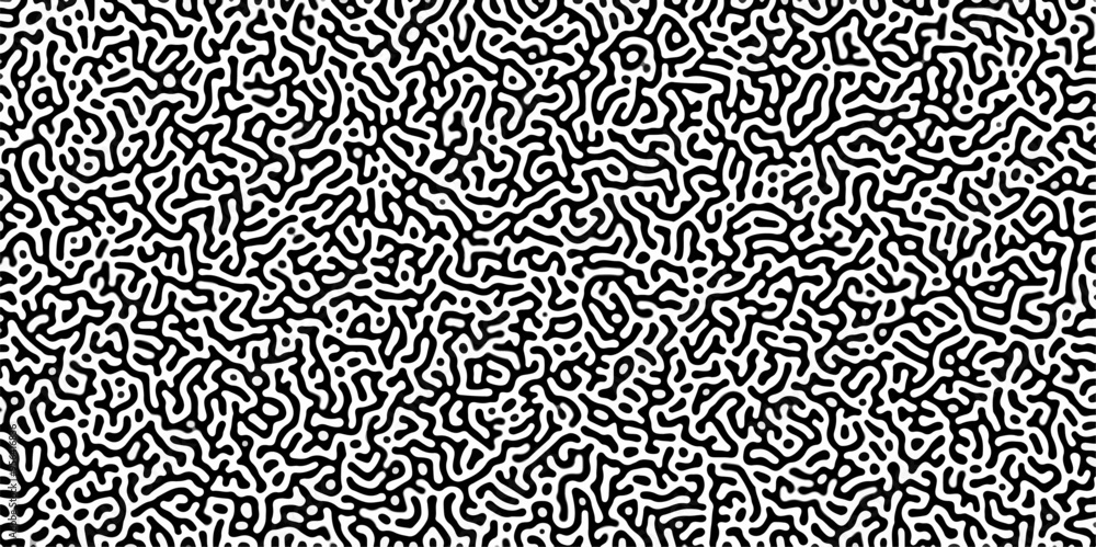 Turing reaction diffusion monochrome seamless pattern with chaotic motion. Abstract Turing organic wallpaper with background. Abstract diffusion pattern with chaotic shapes. Vector illustration Turing reaction diffusion monochrome seamless pattern with chaotic motion. Abstract Turing organic wallpaper with background. Abstract diffusion pattern with chaotic shapes. Vector illustration
