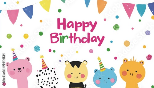 Happy Birthday Card with Cute Animals.