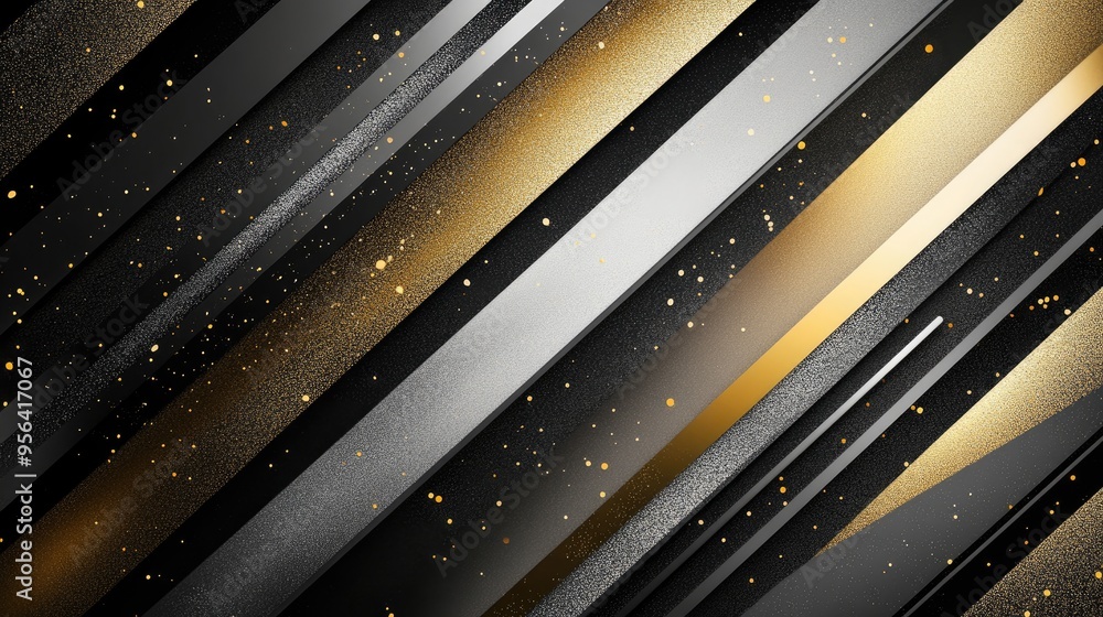Diagonal stripes in gold and silver hues on a dark background, forming an abstract design with a luxurious and modern flair. Diagonal stripes in gold and silver hues on a dark background, forming an abstract design with a luxurious and modern flair.