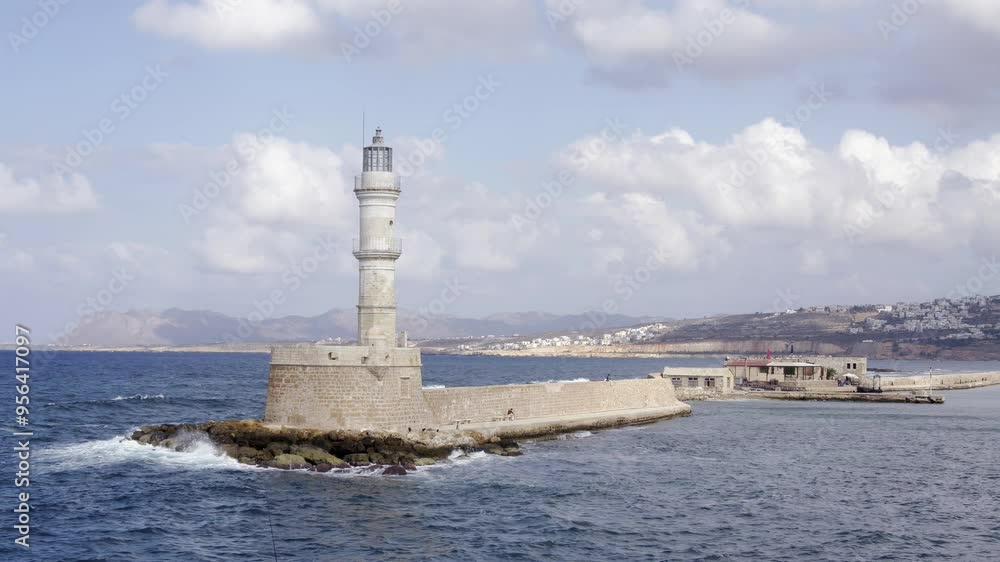 coastal scene with lighthouse in crete, greek islands coastal scene with lighthouse in crete, greek islands