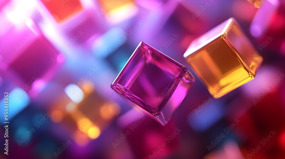 Abstract Colorful Glass Cubes - Neon Background Abstract Colorful Glass Cubes - Neon Background