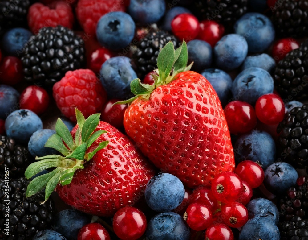 Mix of fresh delicious berries as background, top view Mix of fresh delicious berries as background, top view