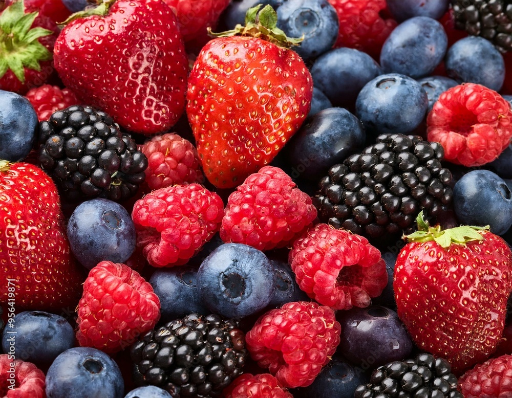 Mix of fresh delicious berries as background, top view Mix of fresh delicious berries as background, top view