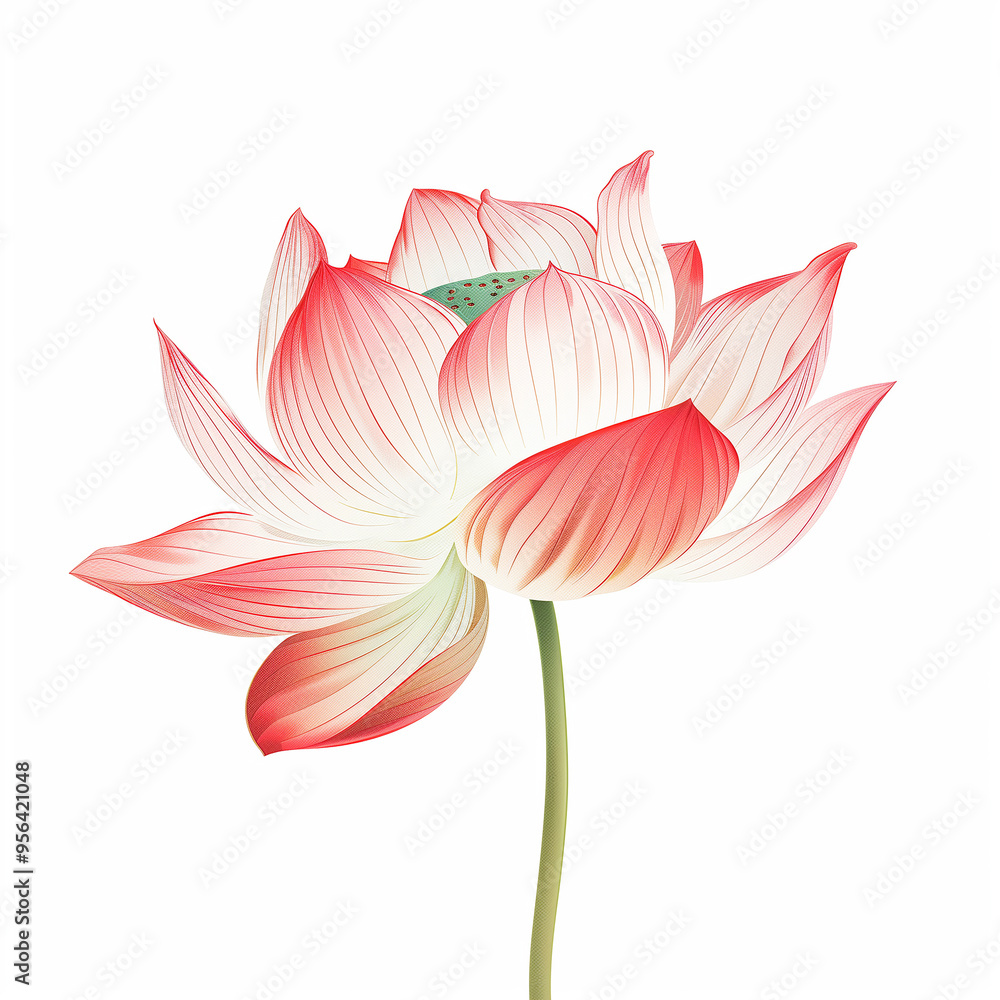 An illustration of a red lotus in bloom isolated on a white background. Square format An illustration of a red lotus in bloom isolated on a white background. Square format