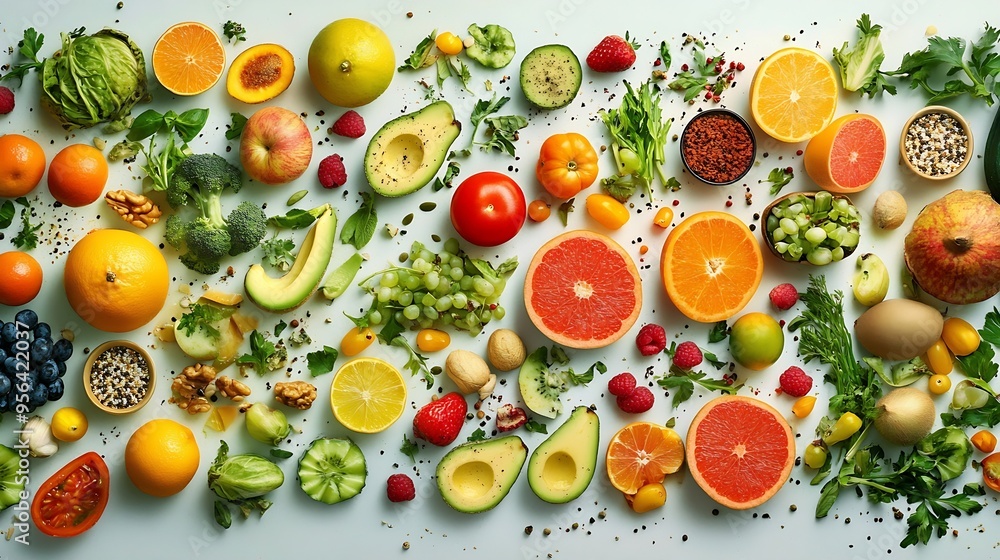 Healthy food assortment Dieting concept Flat lay top view healthy dinner : Generative AI Healthy food assortment Dieting concept Flat lay top view healthy dinner : Generative AI
