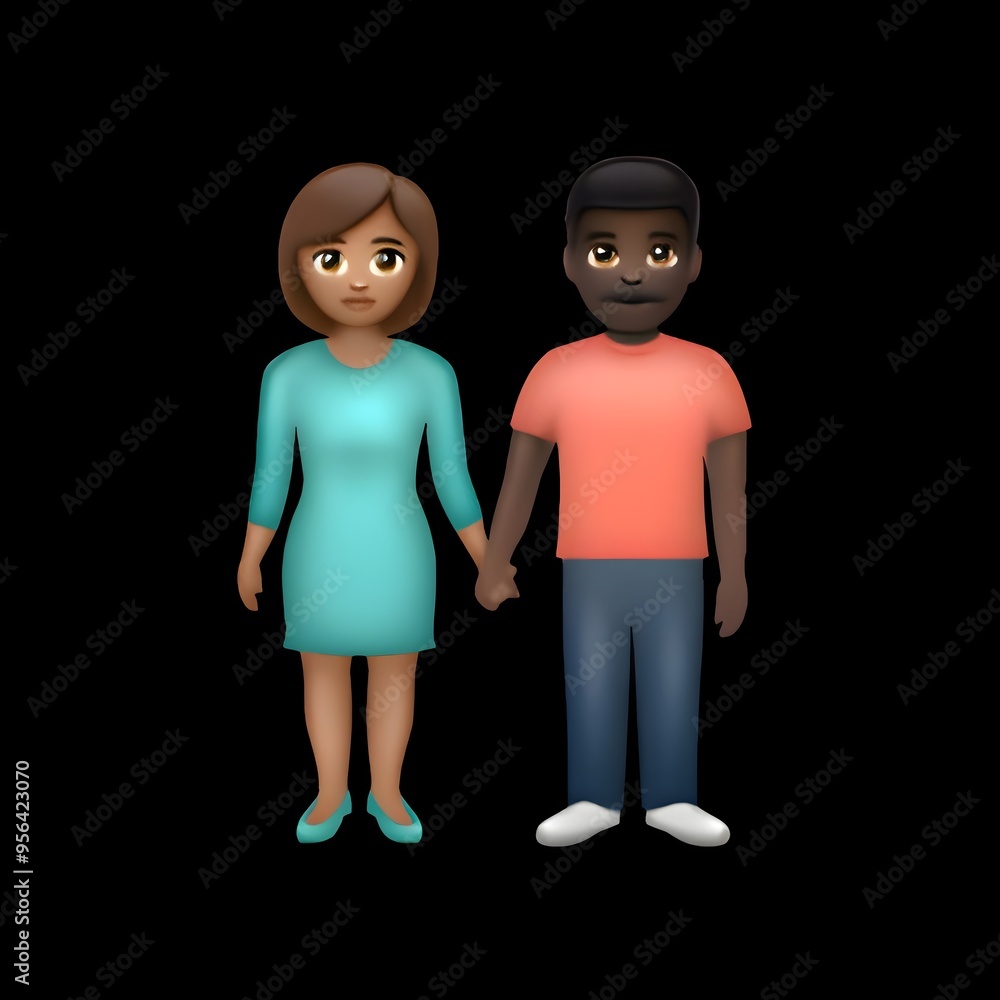 Fototapeta premium Interracial Couple Holding Hands Emoji 