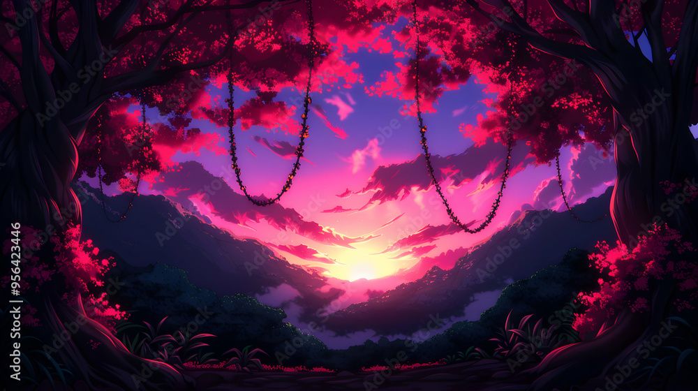 Obraz premium Celestial Garden Landscape Anime Style