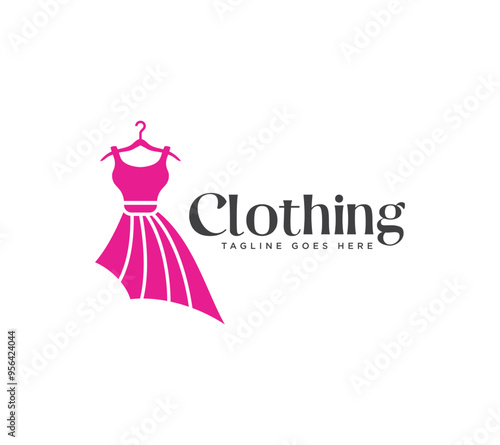 Woman fashion clothing dress logo design, Vector illustration.
