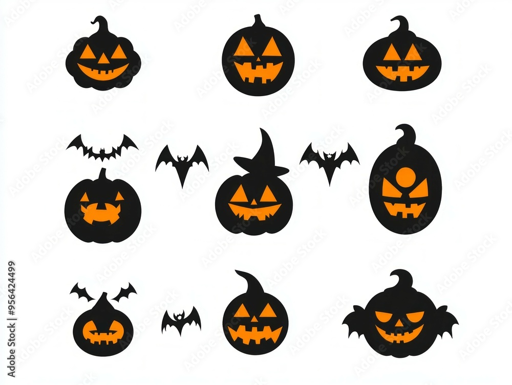Blank page with white background and different halloween simple logo Blank page with white background and different halloween simple logo