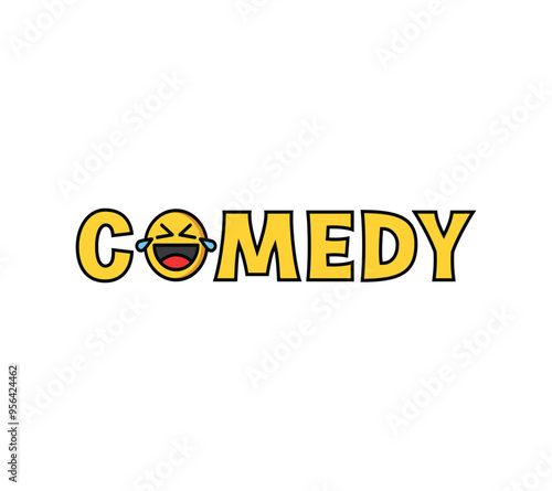 Comedy Funny Smiling Face Character Text Based Logo Design, Vector Illustration.