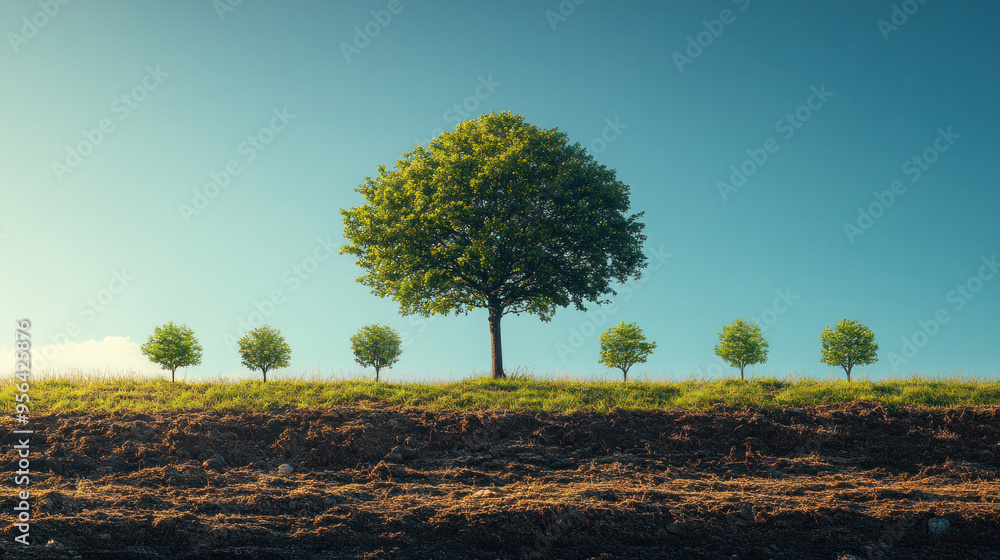Tree Growing Over Time: A sequence showing the stages of a tree growing ...