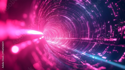 Abstract Neon Tunnel Background with Pink and Blue Lights