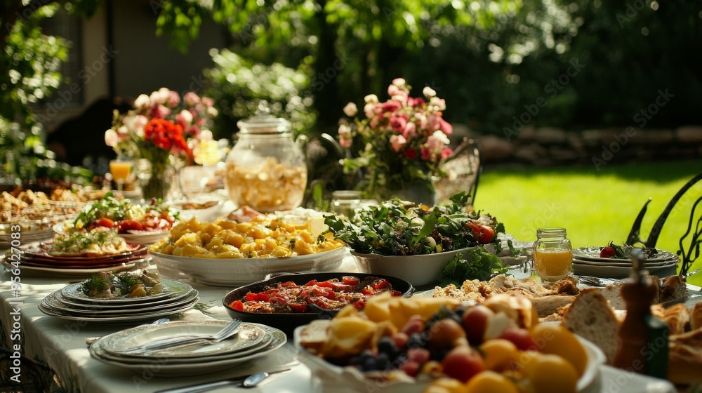 A wonderfully prepared table, banquet, feast surrounded by greenery
A wonderfully prepared table, banquet, feast surrounded by greenery