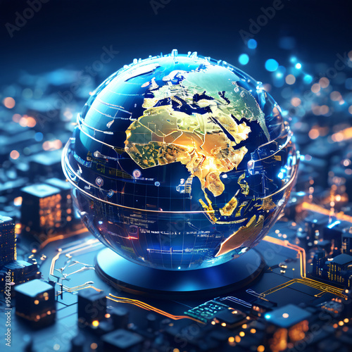 A 3D illustration representing a Global Distribution System (GDS), a digital network facilitating transactions between service providers and agencies photo