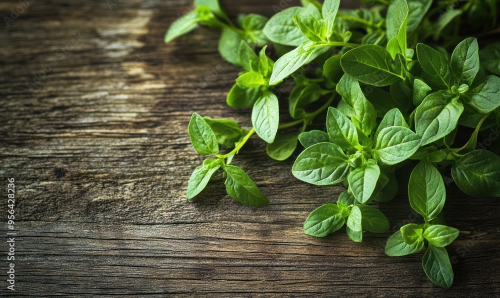 Fresh Green Herbs on Rustic Wooden Background Fresh Green Herbs on Rustic Wooden Background