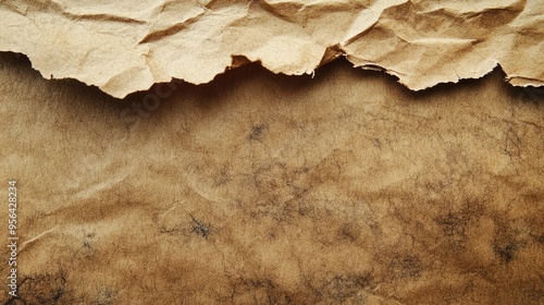 Torn edges on textured kraft paper, providing a rustic and organic look for creative backgrounds.