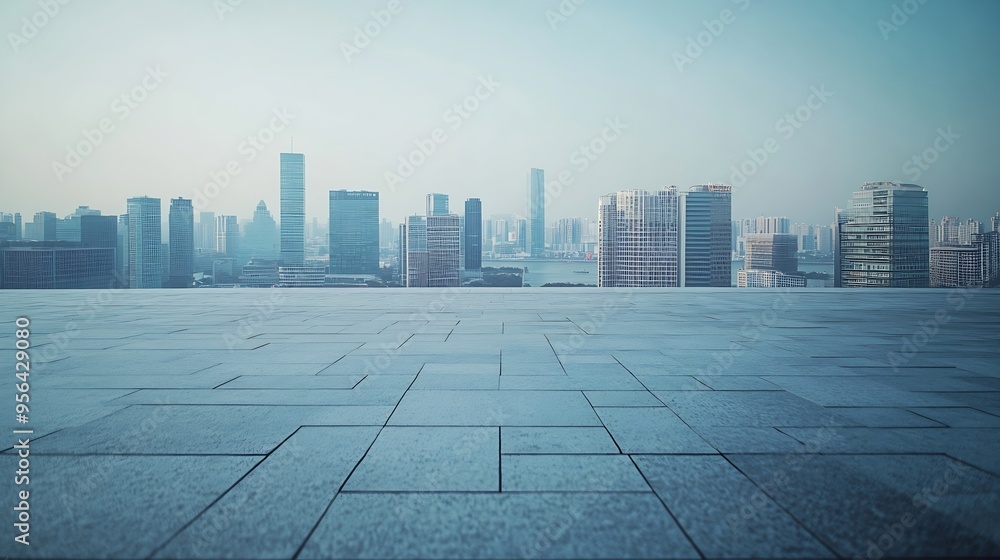 Empty space wide open tall buildings in the background Big city view business and industry : Generative AI Empty space wide open tall buildings in the background Big city view business and industry : Generative AI