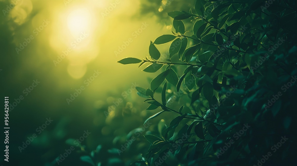 A soft green light glowing in the distance, creating a calm and soothing atmosphere A soft green light glowing in the distance, creating a calm and soothing atmosphere