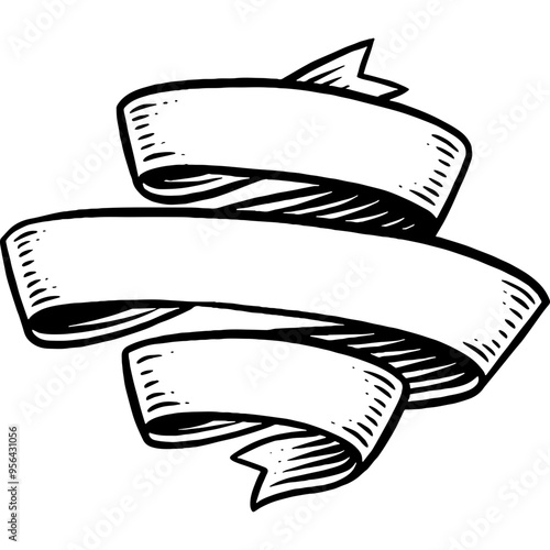 Hand drawn Three Tier Vintage Ribbon Banner Title Banner Sketch Illustration Engraving Woodcut Vector Line Art