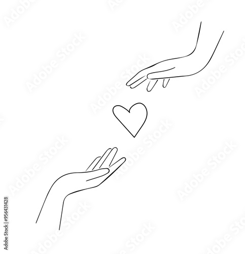  hands reaching for the heart black outline on transparent background