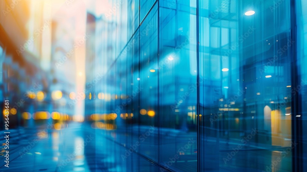 Blurred glass wall of modern business office building at the business center use for background in business concept. Blur corporate business office. Abstract windows with a blue tint. Blurred glass wall of modern business office building at the business center use for background in business concept. Blur corporate business office. Abstract windows with a blue tint.
