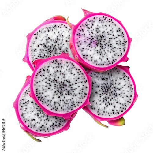 Slices of Dragon fruit, clipping path isolate on transparency background